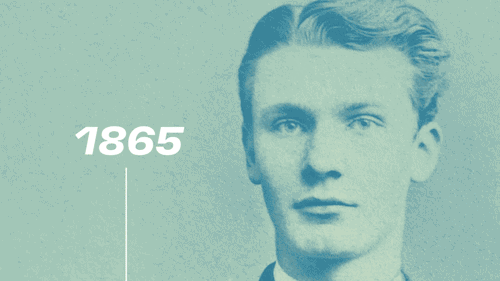 GIF prikazuje slike Frica Henkela kako vreme prolazi. Smenjuju se prikazi Frica Henkela kao 17-ogodišnjaka 1865. godine, mladog čoveka 1876. godine, sredovečnog čoveka 1865. godine, i kao starijeg gospodina sa belom kosom i gustom bradom 1928. godine. 