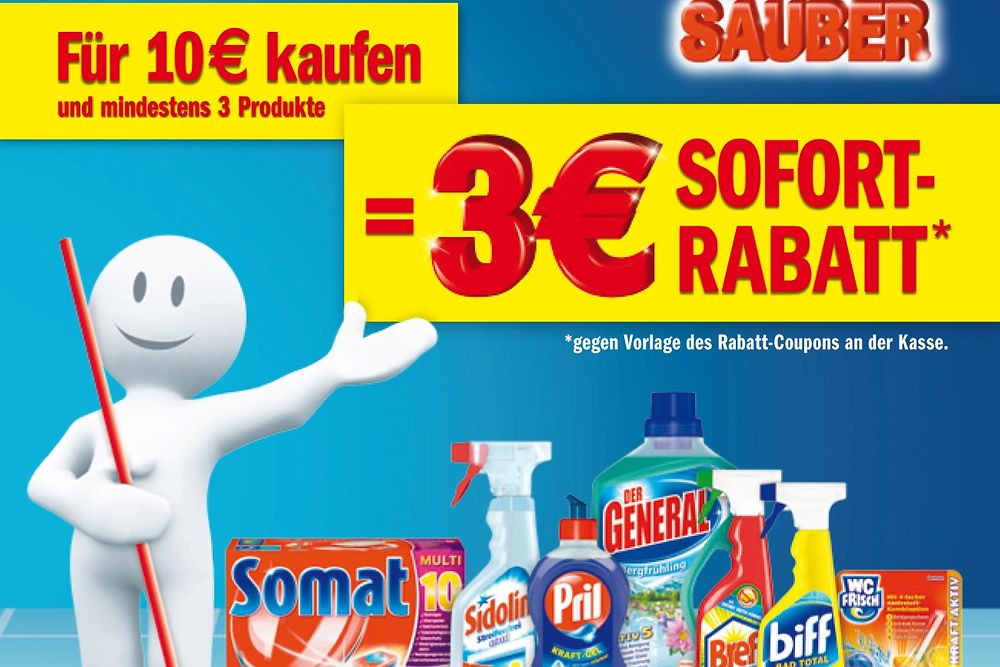 Ab dem 25. Februar können Verbraucher beim Kauf von mindestens drei Henkel-Produkten und einem Mindesteinkaufswert von zehn Euro drei Euro sparen