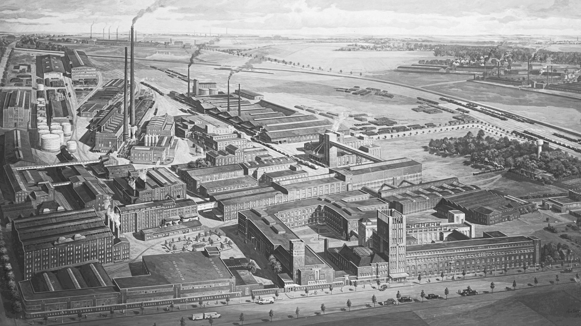 Crtež eksterijera lokacije Diseldorf-Holthauzen kompanije Henkel