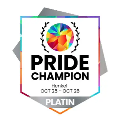 Značka Pride Champion Platin 2025–2026. kojom se Henkelu odaje priznanje za posvećenost inkluziji i jednakosti LGBTQ+ osoba na radnom mestu.